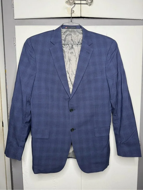 Hart Schaffner Marx Sport Coat Blazer Mens 44L Blue Plaid Wool