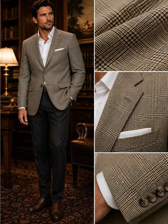 Vintage Oscar De La Renta Wool Glen Plaid Blazer 46L Quiet Luxury Sport Coat