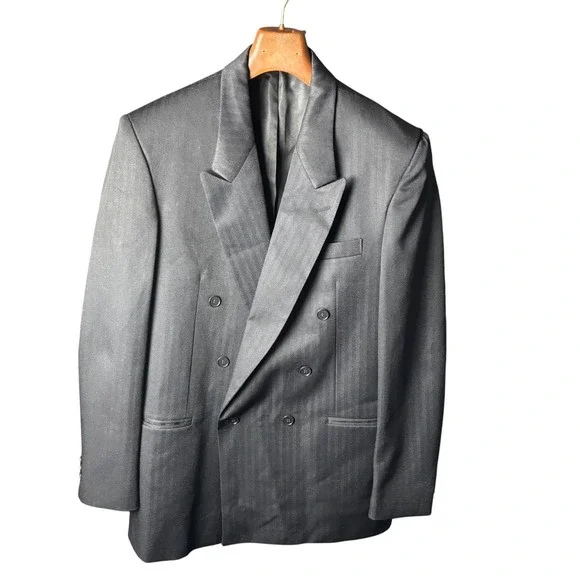 Raffinati Double Breasted Blazer Mens Black Striped Peak‎ Lapel Formal Classic