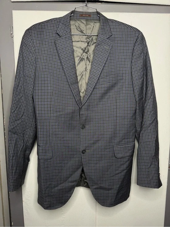 Peter Millar Wool Blazer 44T Long Gray Blue Plaid Suit Jacket Canada Sport Coat