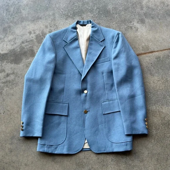 Vintage Levis Panatela Sportswear Blazer Light Blue Gold Buttons 40R 70s Retro