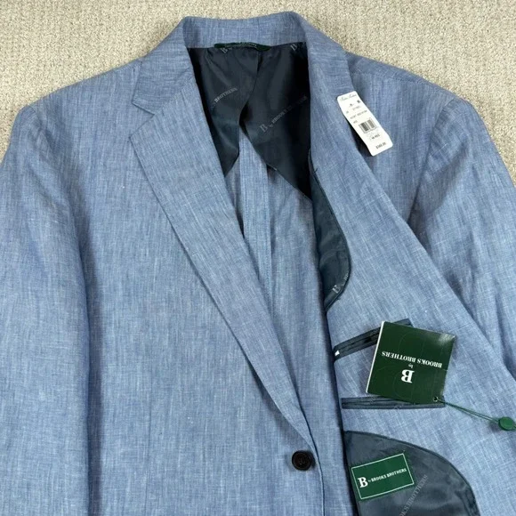 NEW Brooks Brothers Mens 48R Blue 100% Linen Two Button Sport Coat Blazer