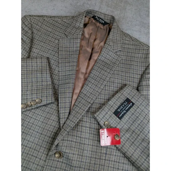 Jos A Bank Blazer Men 44 Brown Plaid Wool Silk Linen Signature Collection Jacket