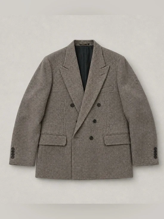 Oscar de la Renta Double-Breasted Houndstooth Blazer in Brown and Black