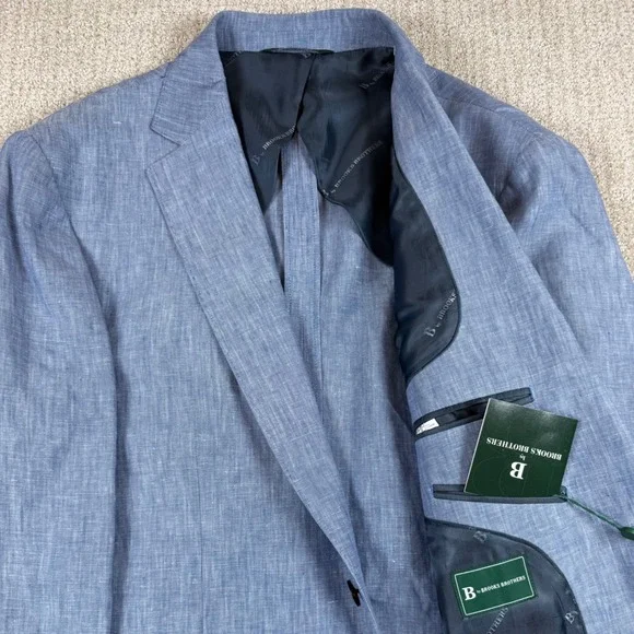 NEW Brooks Brothers Mens 42L Blue 100% Linen Two Button Sport Coat Blazer