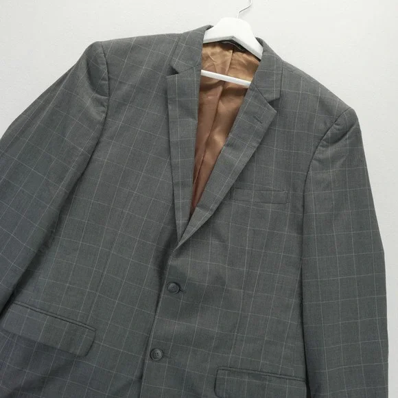 Jos. A. Bank Joseph Suit Jacket Mens 44L Windowpane 100% Wool Blazer 2-Button