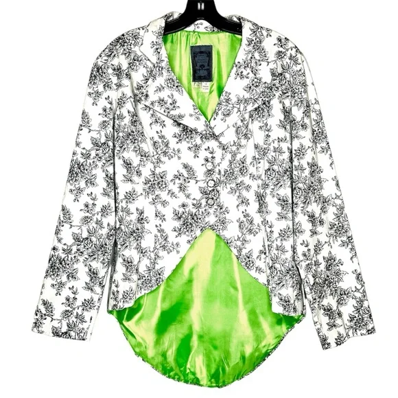 Floral Jacket Tuxedo Tail White and Black with Vivid Green Lining