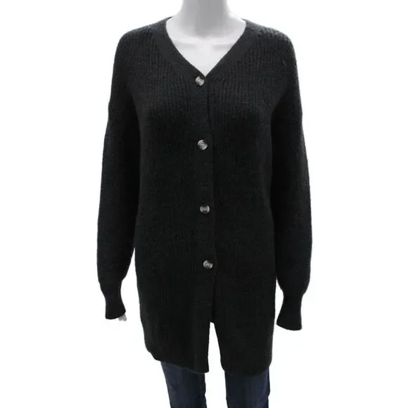 Zara Womens Gray V-Neck Long Sleeve Cardigan Polyester Fall Size S