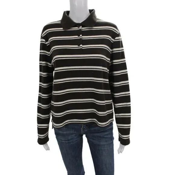 MNG Mens Polo Collared Long Sleeve Black Striped Polyester Size S