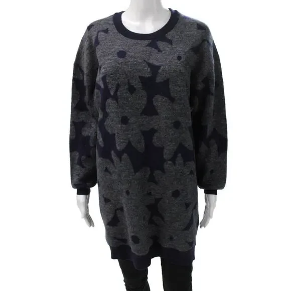 DKNY Womens Sweater Dress Gray Floral Long Sleeve Size M