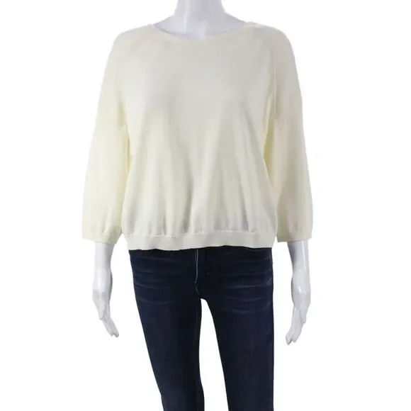 Ba&Sh Womens Cardigan Ivory Lyocell 3/4 Sleeve Boat Neck Size 2