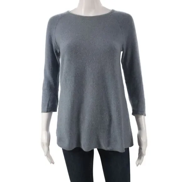 Garnet Hill Unisex Cashmere Pullover Gray Roundneck 3/4 Sleeve Size XS
