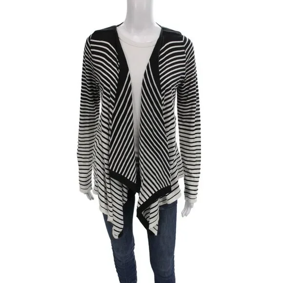 Michael Michael Kors Unisex Black Cotton Cardigan Crew Neck Striped Size M