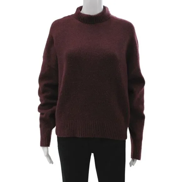 Zara Unisex Pullover Sweater Dark Red High Neck Long Sleeve Size S