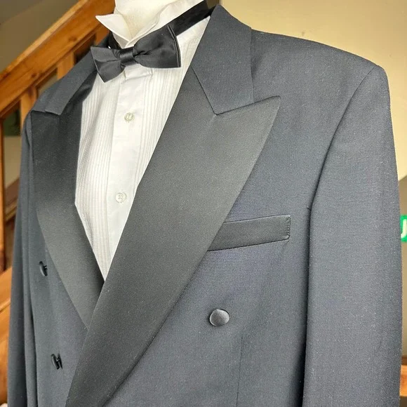 Cellini‎ Collection Mens Black Double Breasted Tuxedo Suit Set with Shirt & Ties