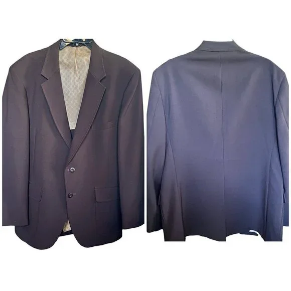 Quad Brown Sports Coat Blazer Jacket Vintage 70s Retro 2 Button Pockets Poly Ble