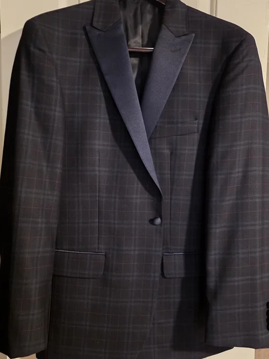Jos. A. Bank Navy Plaid Satin-Lapel Tuxedo Jacket