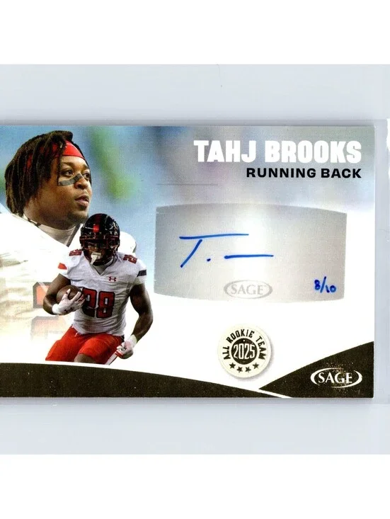 2025 Sage High Series Football Tahj Brooks All Rookie Team Auto AR-TB Gold 08/10