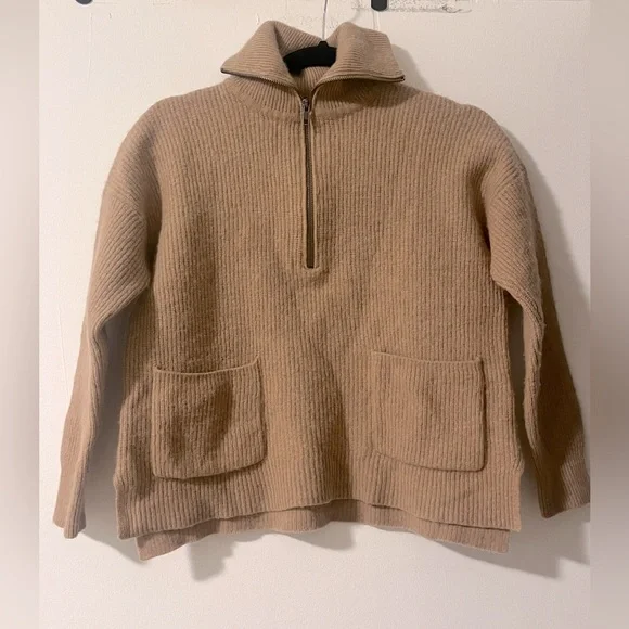 Madewell Merino Wool Blend Half Zip Sweater with Pockets Brown‎ Size Small