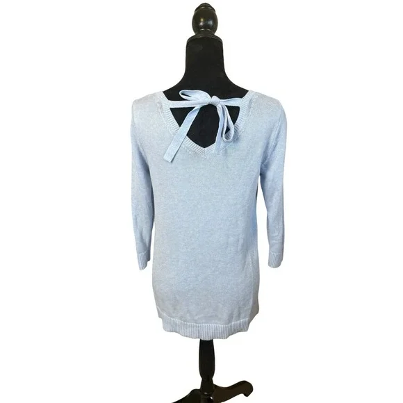 Talbots Double V-Neck Tie Back Sweater Light Blue Small Petite Preppy Coquette‎