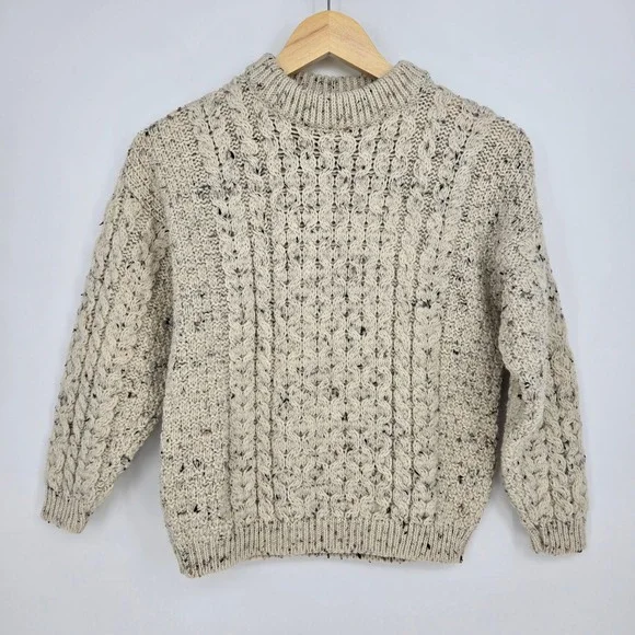 Vtg 100% Wool Aran Country Ireland Womens S Sweater Cottagecore Cozy Fall Winter