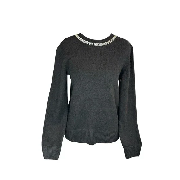 Simply Vera Wang Sweater XS Black Knit Necklace Sweater Diamonds Holiday Women's