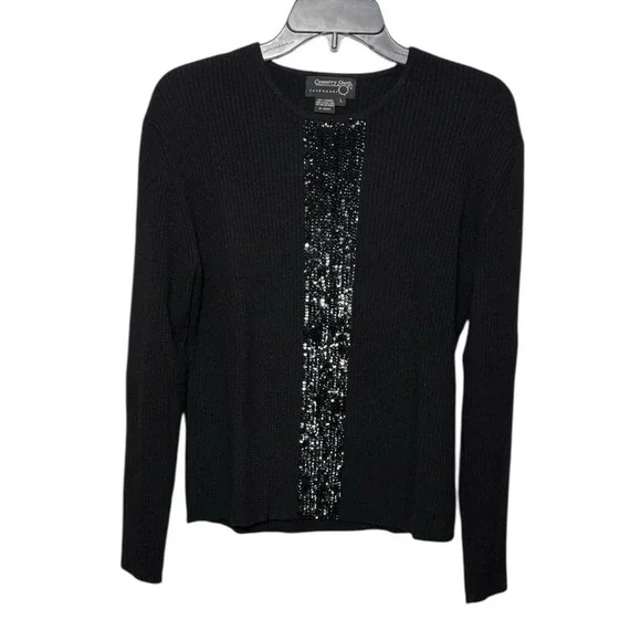 Country Shop 100% Cashmere Black Sweater‎ With Sequin Stripe Size Large