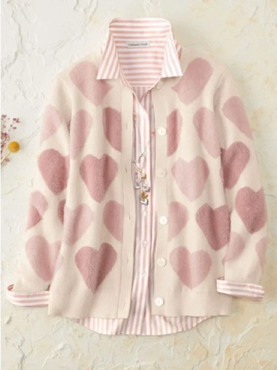Coldwater Creek Heartfully Yours Cardigan Heart Size Medium Sweater Valentines