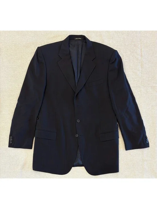 Barneys New York Italian Wool 3-Button Suit Jacket Blazer Black Mens 44 Long