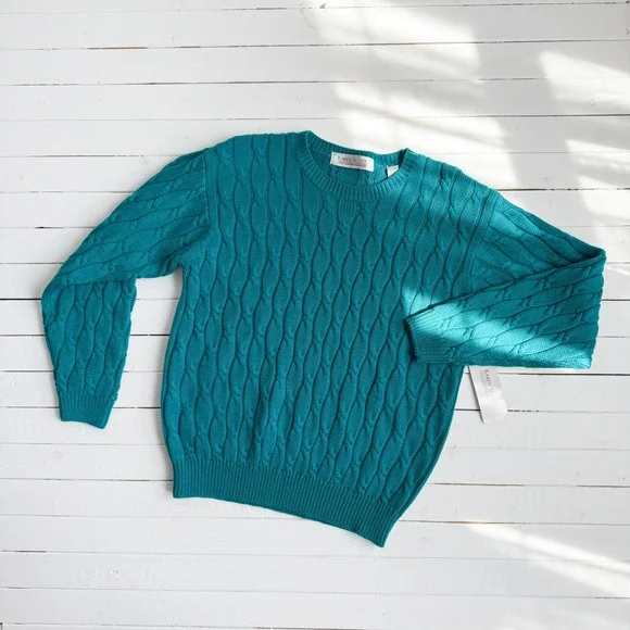 Karen Scott 80s vtg teal‎ cable knit sweater size M
