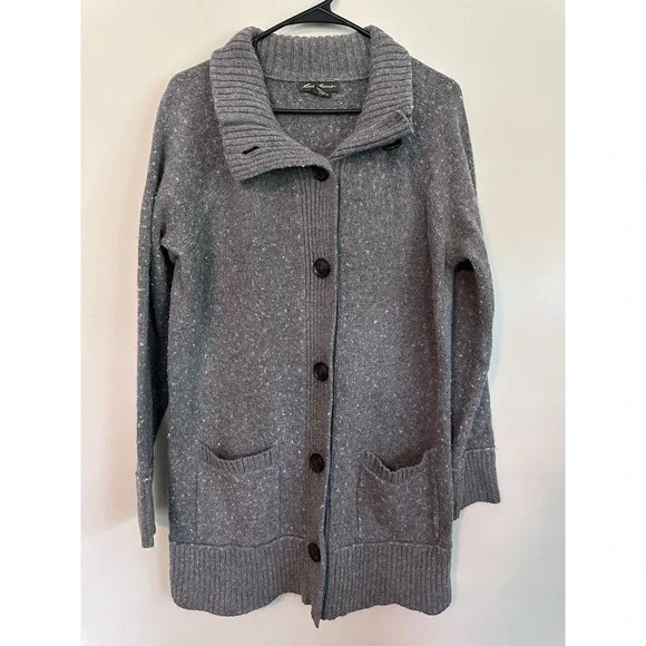 Eddie Bauer‎ Chunky Knit Cardigan Sweater 2XL Grey Cotton Blend Large Buttons
