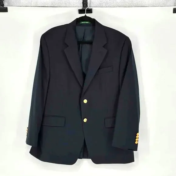 Vtg Men's Ralph Lauren Navy Wool 2-Button Preppy Blazer - 42S - Made in Canada