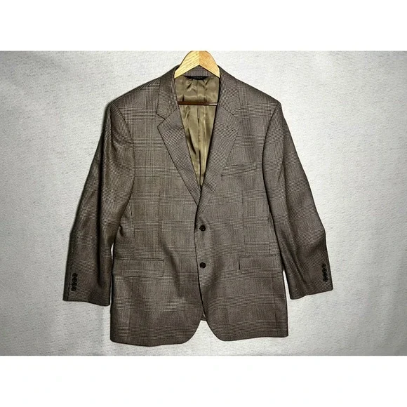 Jos. A. Bank Men's 44R Toffee Brown Silk Camelhair Glen Plaid Blazer