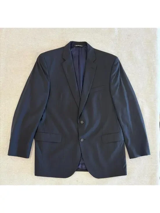 David Donahue Windowpane Luxury 100% Wool Blazer Ryan Suit Jacket Navy Mens 42R