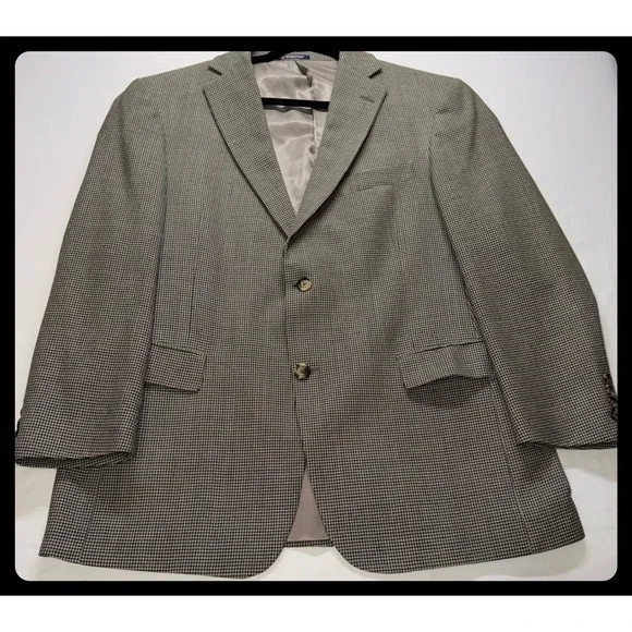 Hart Schaffner Marx Sport Coat Mens 42S Tan Houndstooth Blazer Professional