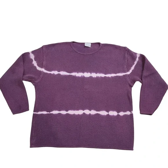 Victoria's Secret MODA Womens Size Large Purple Ribbed Knit Tie Dye‎ L/S Sweater