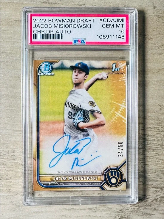 Jacob Misiorowski Signed 2022 Bowmans 1st 24/50 Gem Mint 10 Novelty Rookie Card.