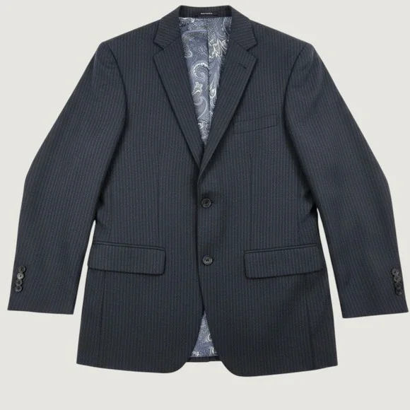 Joseph Abboud JOE Mens Navy Blue Pinstripe Custom Made Paisley Lined Blazer 42R