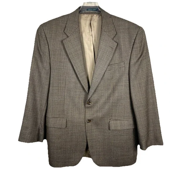 Lauren Ralph Lauren Blazer Sport Coat Jacket Men’s 42R Brown Wool Houndstooth