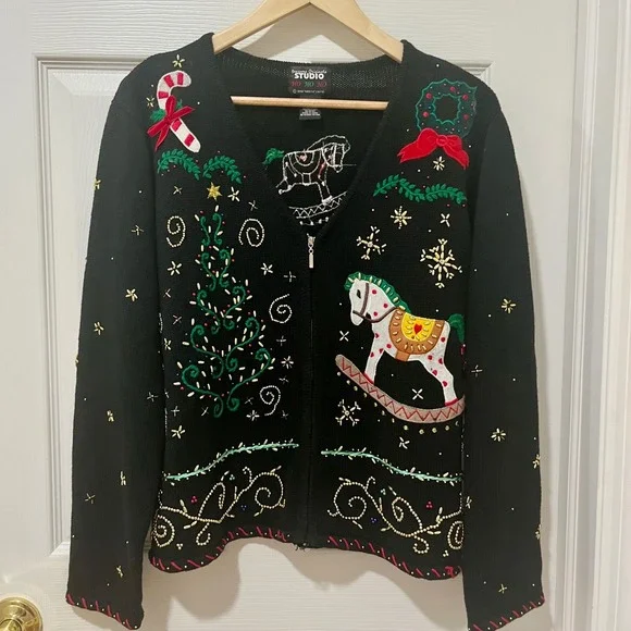 VTG 90s‎ Designer Originals Studio Festive Christmas Sweater Holiday Sparkle L
