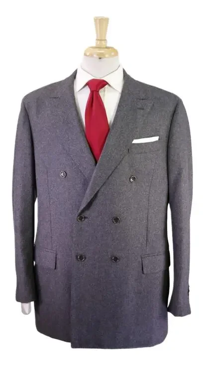 Sid Mashburn Kincaid No. 3 Gray Wool Cashmere Flannel Double Breasted Blazer 46R