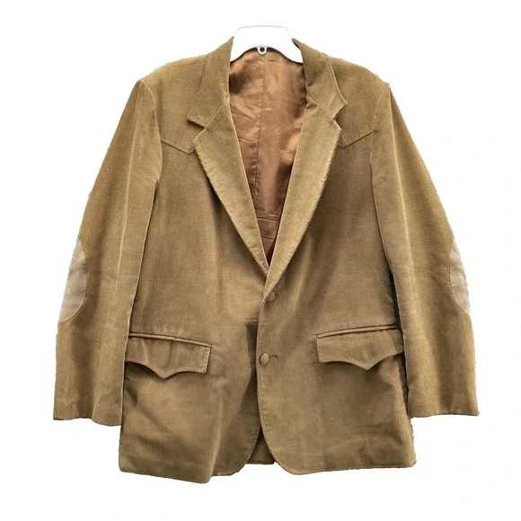 VTG Pioneer Wear Blazer 46 Men's Corduroy Leather Trim Elbow Patch Western Rodeo