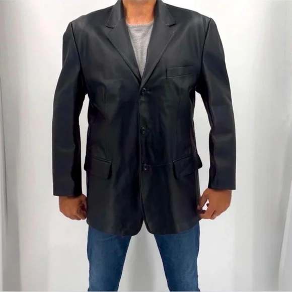 J. Ferrar Retro 70’s Genuine Leather Structured Sport Coat Jacket Blazer