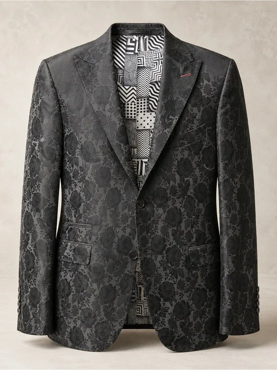 Black Floral Jacquard Blazer - Men's Tailored Sport Coat
