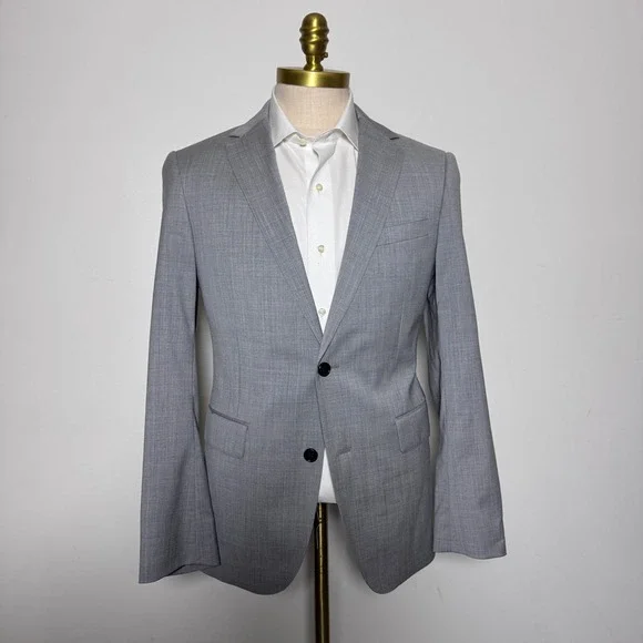 Bonobos Blazer Mens 38R Light Gray Solid Athletic Fit‎ Wool Blend Two-Button