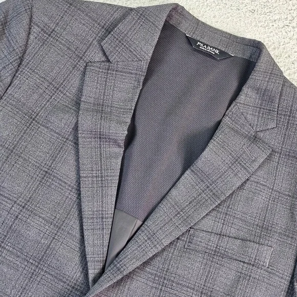 Jos. A. Bank Suit Jacket Mens 46R Gray Plaid Wool Blend Traveler Slim Fit