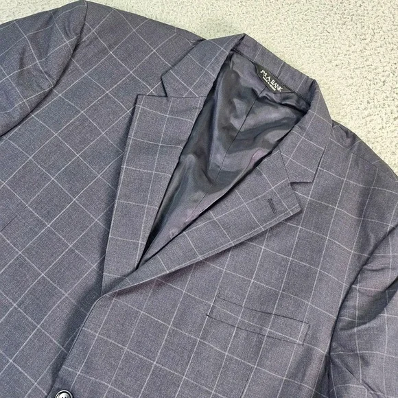 Jos. A. Bank Suit Jacket Mens 48R Gray Check 100% Wool Gordon Classic Fit
