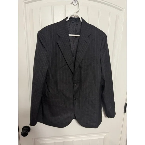 J.Crew Suit Jacket Mens 40R Crosby Pinstripe Merino Wool Charcoal Grey EUC