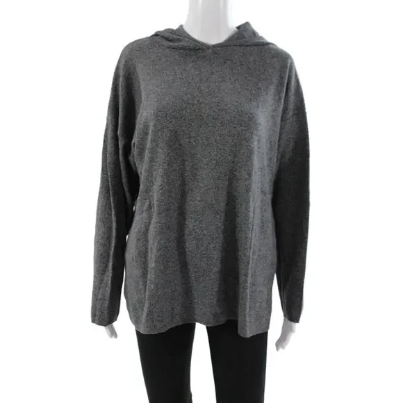 Eileen Fisher Women Gray Cotton Pullover Hoodie Long Sleeve Size M