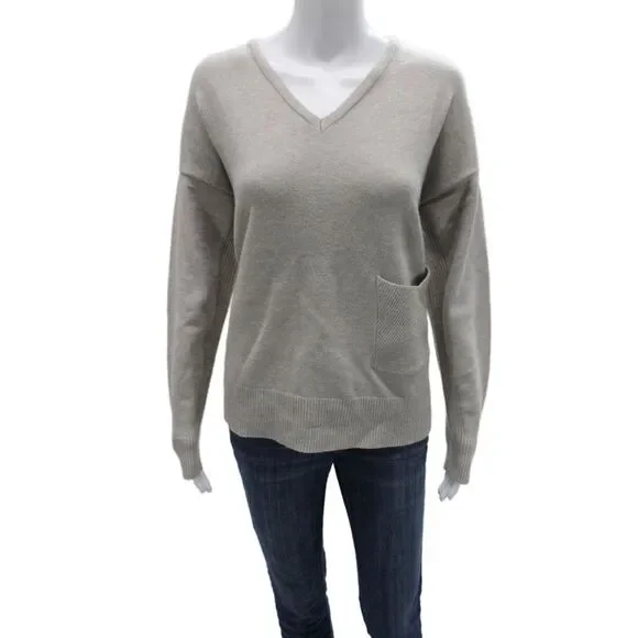 Renuar Women Pullover V-Neck Sweater Gray Viscose Long Sleeve Size 2XL